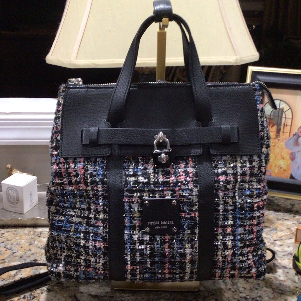 Henri Bendel Tweed Jetsetter Multicolor Backpack Satchel Crossbody